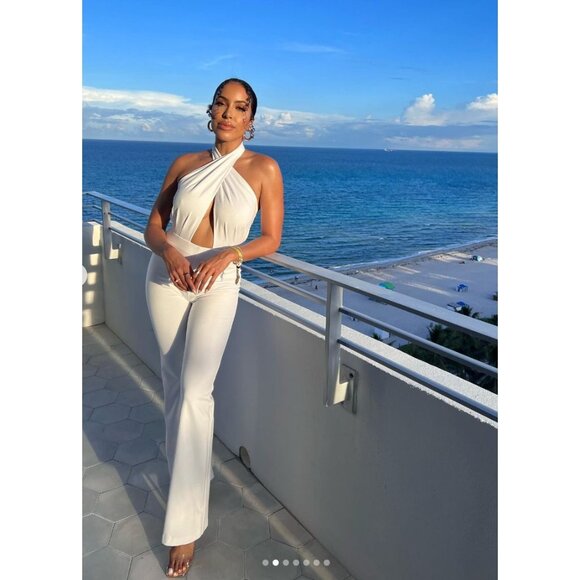 Amanda Uprichard X REVOLVE Zahara Jumpsuit White Criss Cross Halter Flare XS - Picture 1 of 16